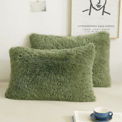 Michorinee 2er Set Flauschige Zierkissenbezüge 40 x 80 cm Salbeigrün Dekokissen Langhaar Kunstfell Zierkissen Dekorativ SofaKissenbezug Fellimitat Kissen Kissenbezug Salbeigrün 80 x 40 cm, 2 Stück