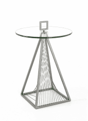 HAKU Möbel Beistelltisch grau, Metall, Sicherheitsglas 10 mm - Maße: H 57 cm x Ø 45 cm, Style: Art Deco Ø: 45 x 57