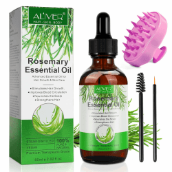 Rosmarinöl für das Haarwachstum 60ML - Premium Rosmarin ätherisches Öl für dünner werdendes trockenes beschädigtes Haar eingewachsene Nachwachsen Verlust Frauen Männer mit Silikon Scalp Massager