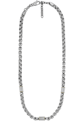 Fossil Herren Halskette mit Anhänger aus Edelstahl, Länge 45,7 cm + 5 cm Silber