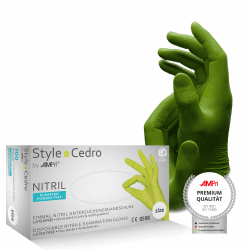 AMPri Nitrilhandschuhe, cedro, grün, 100 Stück/Box, Größe S, puderfrei, Style cedro by Med-Comfort: Nitril Einmalhandschuhe, Einweghandschuhe in den Größen XS, S, M, L, XL Cedro S