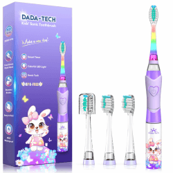 Elektrische Zahnbürste Kinder ab 3-6-8-12 Jahre mit buntem Regenbogen-LED-Licht Integrierter Timer 90% abgerundeten Borsten Schallzahnbürste für Kleinkind (Kind Violett Kaninchen) Kind Violett Kaninchen 1 stück (1er Pack)