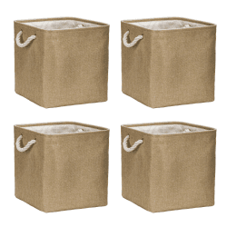 Aufbewahrungsbox Faltbox (4 Pack) 30x30x30 cm Stoff Korb Großer Aufbewahrungskorb Korb Aufbewahrung für Schrank Boxen Regal Körbe für Kallax für Kleidung Spielzeug Werkzeug Kleiderschrank (Khaki) Gelb