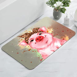 YISUMEI Badezimmerteppich 42x60 cm Badematte Gummisohle Rutschfester Waschbar Absorbierender Badvorleger Schnelltrocknend(Rosa Schwein)
