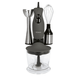 Bomann elektrischer Stabmixer/Schneebesen/Multizerkleinerer 3in1 Set SMS 6055 CB; zum mixen, zerkleinern, schlagen; für Gemüse, Sahne, Nüsse; 400 Watt; inklusive Zubehör; Edelstahl/Titan