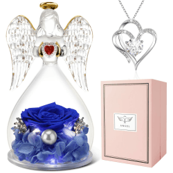 Miofula Engel Geschenke für Mama, Ewige Rose Engel Figur mit Halskette, Echte Rose mit LED Licht, Geschenke für Frauen Mutter Oma Freundin zum Geburtstag Jahrestag Muttertag Valentinstag Weihnachten 4-blau