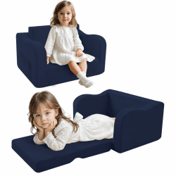 MeMoreCool Kindersofa Kindersessel Ausklappbar, Bequemes Bettsofa für Kleinkinder, 2-in-1 Schlafsofa für Kuschelecke Kinderzimmer, Mini Baby Sofa mit Schlaffunktion für Jungen und Mädchen, Navy Blau