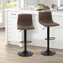 ALPHA HOME Bar Stools Set of 2 Adjustable Counter Height Bar Stools Swivel Breakfast Barstools Modern Kitchen Stools with Backs and Footrest, Comfortable PU Leather 2 pcs Counter Chairs, Brown Braun