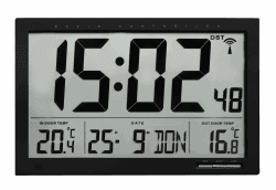 TFA Dostmann Digitale XL-Funkuhr, mit Außen-und Innentemperatur, Wanduhr, gut ablesbar, schwarz, 60.4510, L 370 x B 29 (90) x H 230 mm