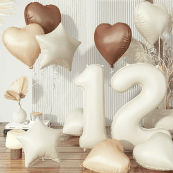 Folienballon 12. Geburtstag Deko, 40'' Creme Beige Zahl 12 Luftballons, Nude 12 Ballon Kaffee Braun Aprikose Helium Neutraler Stern Herz Ballons für Mädchen Geburtstagsdeko Hochzeit Party Dekoration Creme Zahl 12