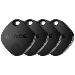 ATUVOS Air Tag Smart Tracker 4er Pack, Schlüsselfinder KeyFinder Kompatibel mit Apple Wo ist? APP (iOS NUR, Android Not Supported), Bluetooth Key Finder für Gepäck/Taschen/Koffer, Austauschbarer Akku Schwarz / 4er Pack