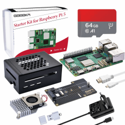 GeeekPi Starter Kit für Raspberry Pi 5 8GB, mit N04 M.2 NVMe SSD PCIe Peripheriekarte, Metallgehäuse, offiziellem aktiven Kühler, 64GB SD Karte und Kartenleser, HDMI Kabel, 27W USB C 5.1V 5A Netzteil