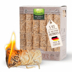 Heumüller Holzwolle Premium Holzwolle-Anzünder 5 kg (ca. 400 Stück) | Öko-Anzünder aus Holzwolle & Wachs | Lange Brenndauer & geruchsneutral | Ideal für Kamin, Grill & Feuerstellen