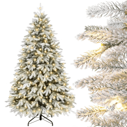 Yorbay Künstlicher Weihnachtsbaum mit Beleuchtung Weiß Schneeflocken LED Tannenbaum für Weihnachten-Dekoration, aus PE und PVC, 180cm 180 cm