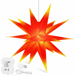 Qijieda 3D Weihnachtsstern Beleuchtet Batterie mit Timer - 45cm led Christbaumspitze Stern, Adventsstern Stern Zum Dekorieren von Weihnachtsbaum, Innenhof, Balkon Und Garten(Red-Yellow) φ45 X 45cm Rot-gelb
