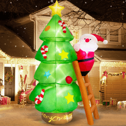 Danxilu 2.1M/7FT Aufblasbarer Weihnachtsbaum mit Weihnachtsmann Weihnachtsdeko, Aufblasbare Weihnachtsdeko Assen Integrierte LED für Weihnachtsfeiertage, Draußen, Garten, Rasen, Terrasse 7ft-santa Tree