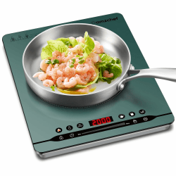 Einzel-Induktionskochfeld 2000W AMZCHEF Tragbares induktionsplatte mit leisem Lauf, 9 Leistungs- und Temperaturstufen, 4 Automatikmenüs, Ultradünnes Gehäusedesign, Sicherheitsschloss,grün Grün Induktionskochfeld