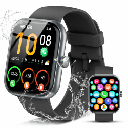 Coucur Smartwatch Herren Damen, 1.96" HD Smart Watch mit Telefonfunktion, 110+ Sportmodi Fitnessuhr mit Schrittzähler/Herzfrequenz/Schlafmonitor, IP68 Wasserdicht Sport Uhr kompatibel für Android iOS Tiefschwarz