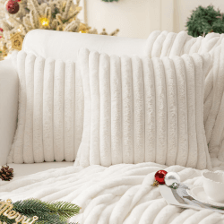 mosayt Kissenbezug Weihnachten 35x35 Plüsch Fell 2er Set Creme ultra doppelseitig weich flauschig Winter Deko Sofa Kissenbezüge Kissenhülle Deko Kissen Sofakissen Wohnzimmer Cushion Covers Bett Herbst 35 x 35 cm, 2 Stück Creme Weiß