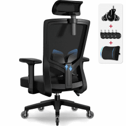 Airchros Bürostuhl,Bürostuhl Ergonomisch mit Verstellbarer Kopfstütze,Armlehnen, Lendenwirbelstütze，Leise Rollen, Schreibtischstuhl Drehstuhl Wippfunktion bis 135°,Chefsessel Rückenschonend,bis 150kg Schwarz Modell Ⅲ