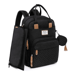 RUVALINO Baby Wickelrucksack Wickeltasche Rucksack mit tragbarer Wickelauflage, Schnullerhalter und Kinderwagengurten, Babytasche Multifunktional für Mama und Papa 1 Unité (Lot de 1) Schwarz