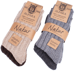Brubaker 4 Paar Alpaka Socken sehr dick flauschig und warm - reine Alpakawolle 39-42 Grau- und Brauntöne