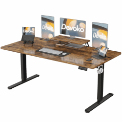 Devoko 200×80cm Elektrisch höhenverstellbarer Schreibtisch, mit Monitorständer, Computer-Schreibtisch, mit 2 Höhen-Speicherfunktionen, für Schlafzimmer, Arbeitszimmer, Büro 200x80cm Vintage Braun