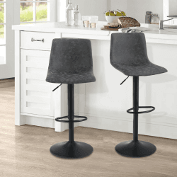 ALPHA HOME Bar Stools Set of 2 Adjustable Counter Height Bar Stools Swivel Breakfast Barstools Modern Kitchen Stools with Backs and Footrest, Comfortable PU Leather 2 pcs Counter Chairs, Grey Grau