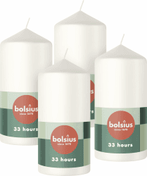 Bolsius Glatte Stumpenkerzen - Weiß - 4 Stück - 12 x 6 cm - Dekorative Haushaltkerzen - Länge Brenndauer 33 Stunden - Unparfümierte - Enthält Natürliches Pflanzenwachs - Ohne Palmöl - Valentinstag 12 x 6 cm Weiß
