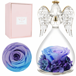Miofula Ewige Rose Engel Geschenke für Frauen, Geburtstagsgeschenk für Mama, Ewige Blume Engel Glaskuppel, Echte Rose Geschenke für Mutter Oma Freundin zum Weihnachten Muttertag Valentinstag Jahrestag Blau+violett