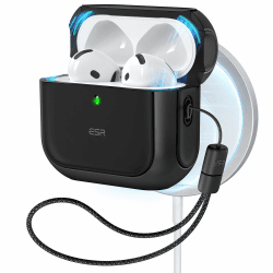 ESR für AirPods 4 Hülle, Kompatibel mit AirPods 4 Gen (2024) (USB-C), Unterstützt kabelloses Laden, Schutzhülle mit Handschlaufe, Magnetischer Deckel, Orbit Hybrid Hülle, Schwarz Schwarz AirPods 4(2024)