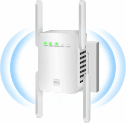 MEETOWN WLAN Verstärker, Ultraxtendex WLAN Repeater mit 4 Antenne, 300 Mbit/s WiFi Verstarker mit Dual LAN Anschluss, Compatible 99% Standard WiFi Routern, Deckt bis zu 2000Sq.ft und 35 Geräte ab Gelb
