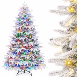 Yorbay Künstlicher Weihnachtsbaum mit Beleuchtung Weiß Schneeflocken LED Tannenbaum für Weihnachten-Dekoration, aus PE und PVC (150cm mit Bunt LED) 150 cm