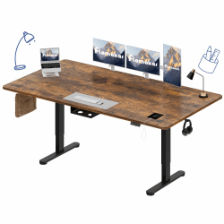 Flamaker Höhenverstellbarer Schreibtisch 180x80 cm - Stabiler Ergonomischer Steh Schreibtisch elektrisch höhenverstellbar mit Touchscreen, Kabel Management Tray und USB-A Ladeanschluss, Vintage Braun Vintage Braun 180 x 80 cm