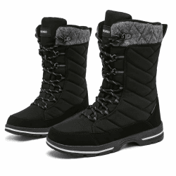 Geweo Winterstiefel Damen Wasserdicht Gefüttert Schneestiefel Rutschfeste Winter Schuhe Trekking Stiefel Wanderstiefel Gr.37-42 41 EU Schwarz