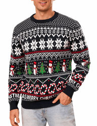 Gyabnw Weihnachtspullover Herren Strickpullover Rundhals Langarm Christmas Sweater Winter Strickpulli L A-schwarz