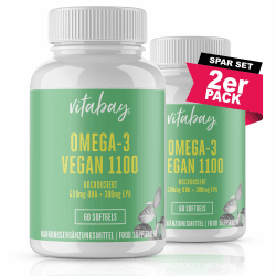 Vitabay Omega 3 Kapseln Hochdosiert Vegan - 120 Omega 3 Algenöl Kapseln 1100mg mit DHA EPA - Vegan Omega 3 EPA DHA Omega 3 - Veganes Omega 3 Vegan Hochdosiert Omega 3 Kapseln Vegan Omega3 Kapseln 60 stück (2er Pack)