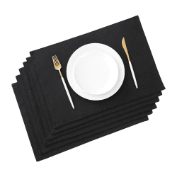 AOKSUNOVA Tischset Abwaschbar 6er Set Platzset Stoff Platzdeckchen Tisch Untersetzer-Set Leinen Schwarz Schwarz 48 x 33 cm