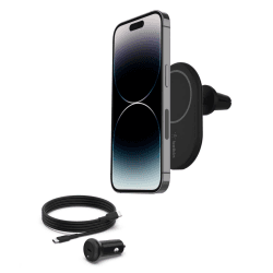 Belkin BoostCharge drahtloser magnetischer Kfz-Telefon-Halter, Kfz ladegerät compatibel mit MagSafe-fähigem iPhone 16, iPhone 15, iPhone 14, iPhone 13, iPhone 12 (inkl. Kabel und Ladegerät)