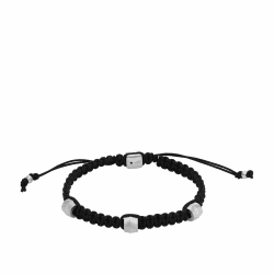 Fossil Herrenarmband, Edelstahl- und Lederarmband mit Schiebeverschluss Schwarz
