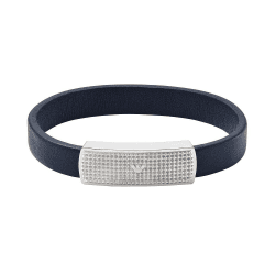 EMPORIO ARMANI Herrenarmband Logoplakette Leder blau, EGS2987040