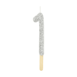 PME Silberfarbene Glitzer-Zahlenkerze 1, Silber