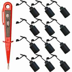 H + H Werkzeug 12 x Lampenfassungs-SET E27 + 1 x Spannungsprüfer/Phasenprüfer 45300 VDE (Baufassung Lampenfassung Renovierfassung Baustellenfassung) 12 pcs. Schwarz/Rot