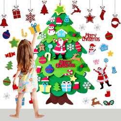 OUQIWEN Filz Weihnachtsbaum,DIY Filz-Weihnachtsbaum mit 32 Stück Abnehmbaren Hängenden Ornamenten,Home Tür Wand Weihnachten Dekoration,Kinder Weihnachten Geschenk