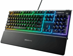 SteelSeries Apex 3 - Gaming Tastatur - 10-Zonen RGB-Beleuchtung - Premium magnetische Handballenauflage - Spanisch (QWERTY) Layout Standard Spanische Tastatur (QWERTZ)