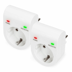 DIGITUS DN-95400 – Überspannungs-Schutzadapter – 2 Stück – 16 A / 230 V / 50 Hz – Max. 3.500 W – LED Status-Anzeige – Ableitstrom Max. 13.500 A – Weiß
