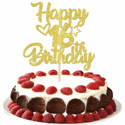 1 Stück Happy 16th Birthday Cake Topper Heart Star 16 Fabulous Tortendeko Prost auf 16 Jahre alt neunzig fabelhafte Tortendekorationen 16 Geburtstag Party Kuchen Dekoendeko Gold Gold-16th
