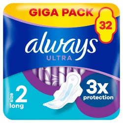 Always Ultra Binden Damen Gr. 2, Long (32 Damenbinden mit Flügeln) Giga Pack, dünn und super saugfähig, geruchsneutralisierend und Auslaufschutz Long Giga Pack