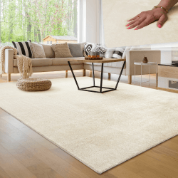 Paco Home Waschbarer Teppich Wohnzimmer Schlafzimmer Kurzflor rutschfest Flauschig Weich Moderne Einfarbige Muster, Grösse:160x220 cm, Farbe:Creme 3 160 x 220 cm (Rechteckig) Creme