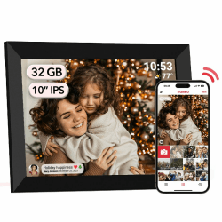 FRAMEO Digitaler Bilderrahmen WiFi 32GB Digitaler Fotorahmen 10,1 Zoll 1280x800 IPS LCD-Touchscreen Smart Cloud-Fotorahmen Mit Automatischer Drehung Momente Sofort Über Die Frameo-App Teilen 10.1 Zoll Frameo